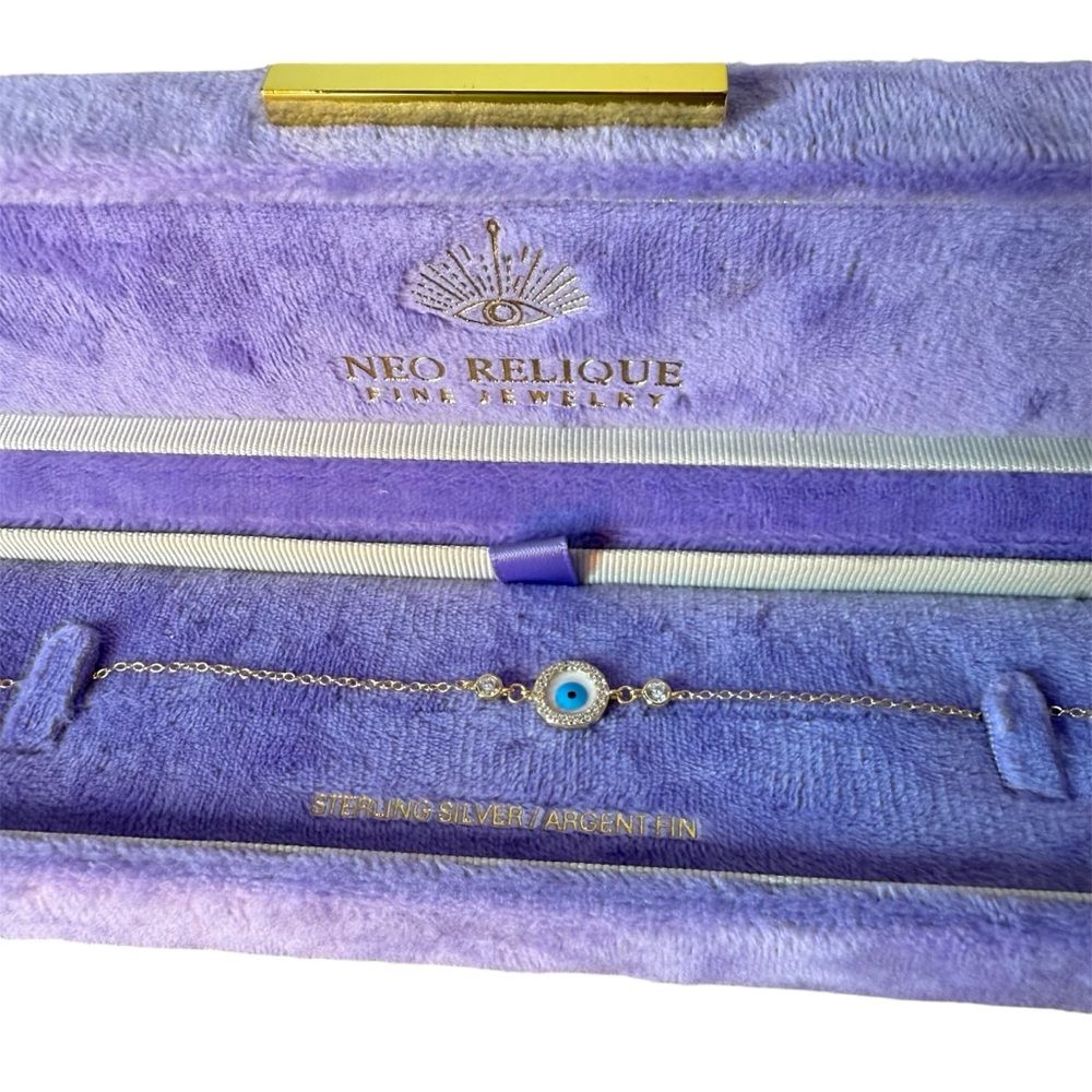 NEO RELIQUE New Gold Toned Sterling Silver Evil Eye Bracelet Rhinestones CZ